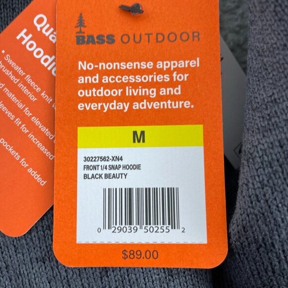 Bass Outdoor Black Beauty Front 1/4 Snap Hoodie M Blend NWT 2053 - Picture 3 of 10